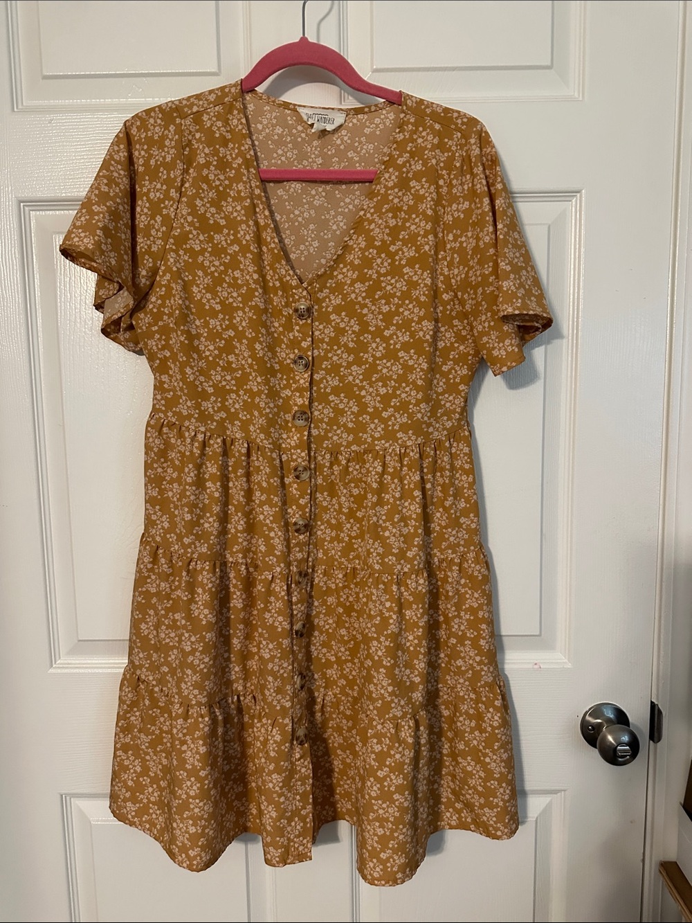 Sweet Wanderer Mustard Floral Button-Front Mini Dress